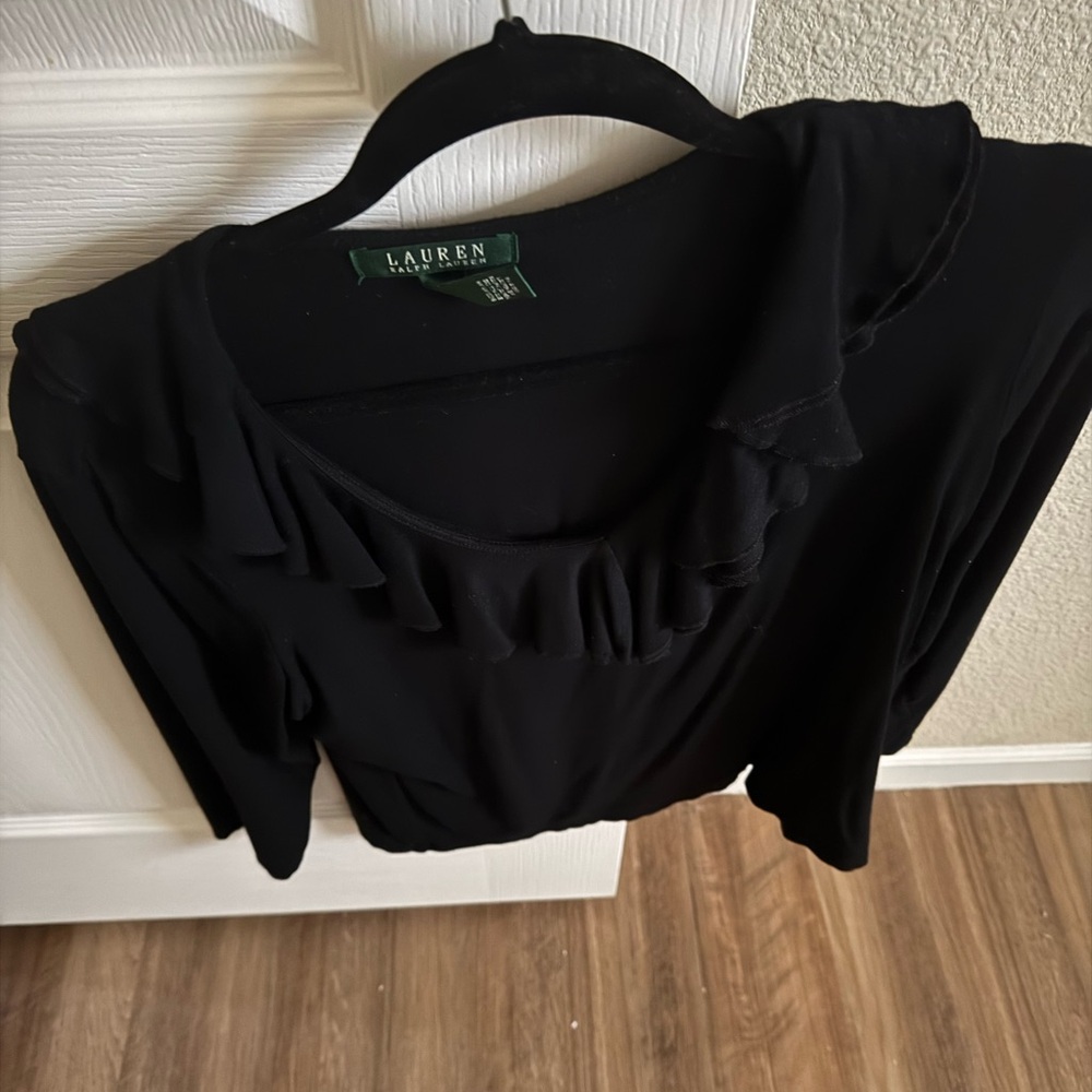 Ralph Lauren Black Ruffled Blouse with Peter Pan Collar